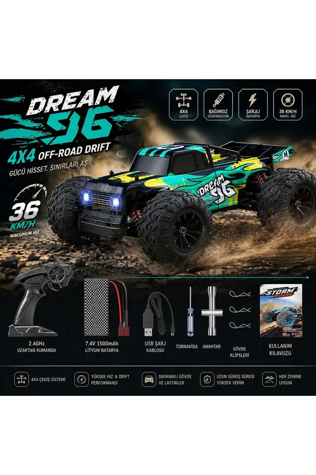 Uzaktan Kumandalı Drift Jip 4x4 RC Araba Işıklı Full Fonksiyon 36 KM/H