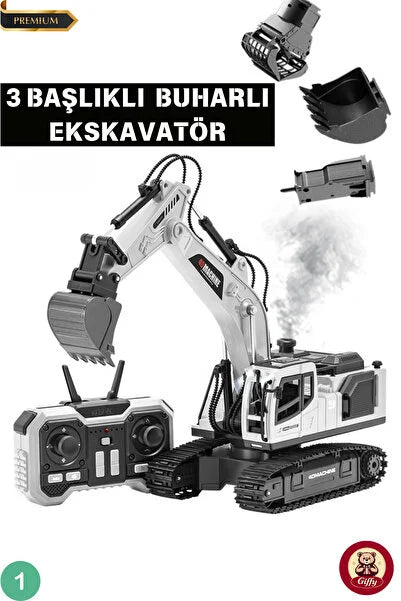 3 Başlıklı Buhar Atan RC Eskavatör | Uzaktan Kumandalı İş Makinesi