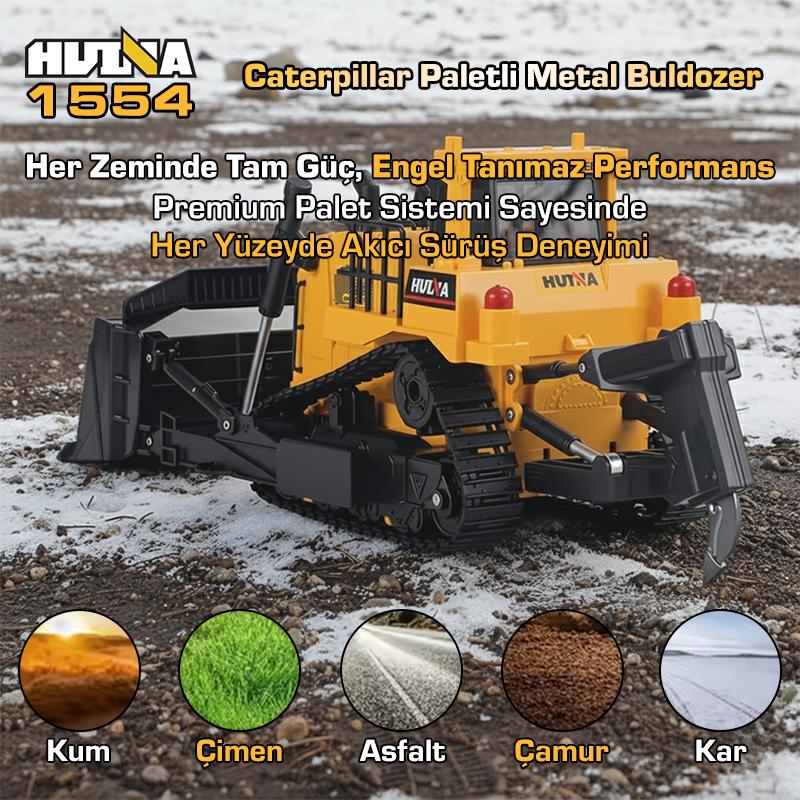 HUINA 1554 1/16 11CH RC Paletli Buldozer | Profesyonel Uzaktan Kumandalı İş Makinesi