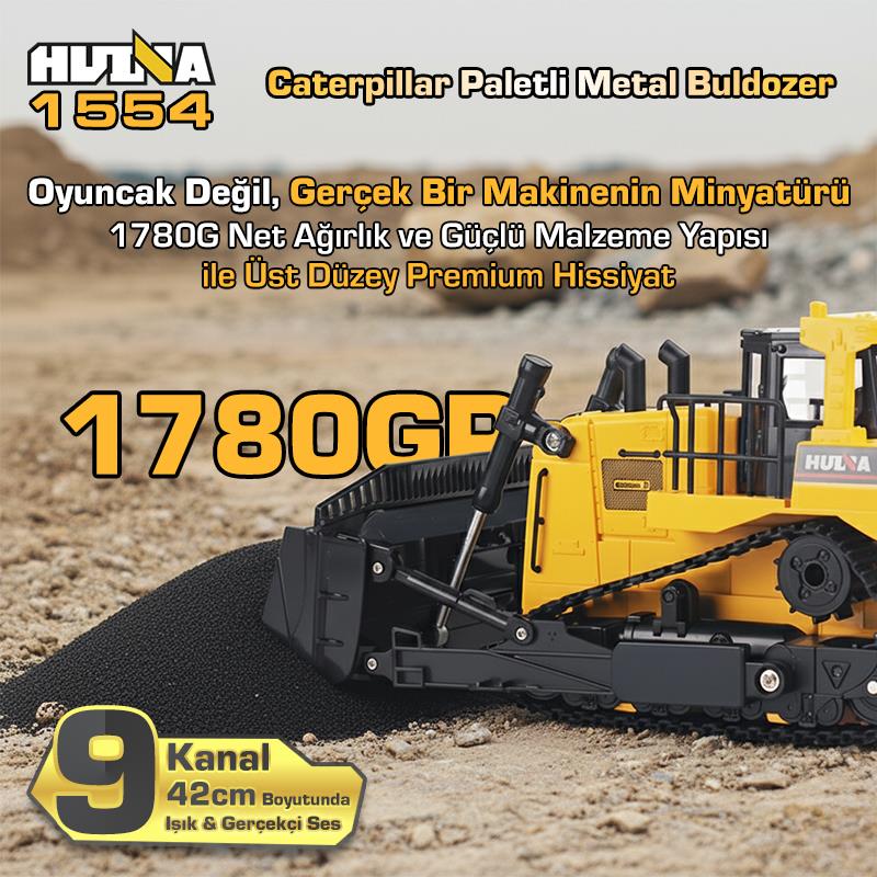 HUINA 1554 1/16 11CH RC Paletli Buldozer | Profesyonel Uzaktan Kumandalı İş Makinesi