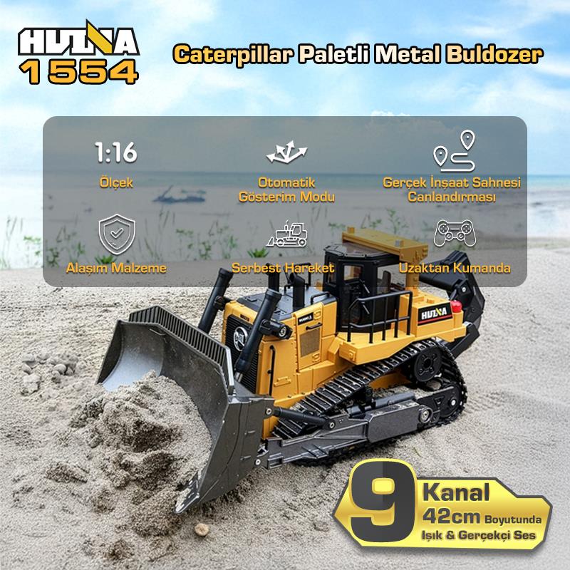 HUINA 1554 1/16 11CH RC Paletli Buldozer | Profesyonel Uzaktan Kumandalı İş Makinesi