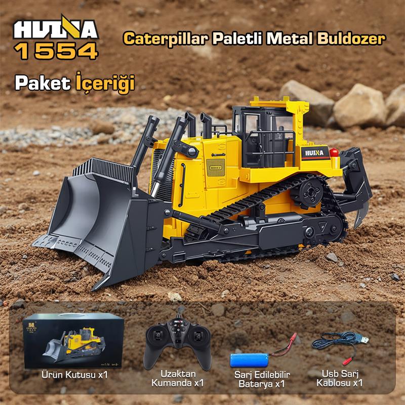 HUINA 1554 1/16 11CH RC Paletli Buldozer | Profesyonel Uzaktan Kumandalı İş Makinesi