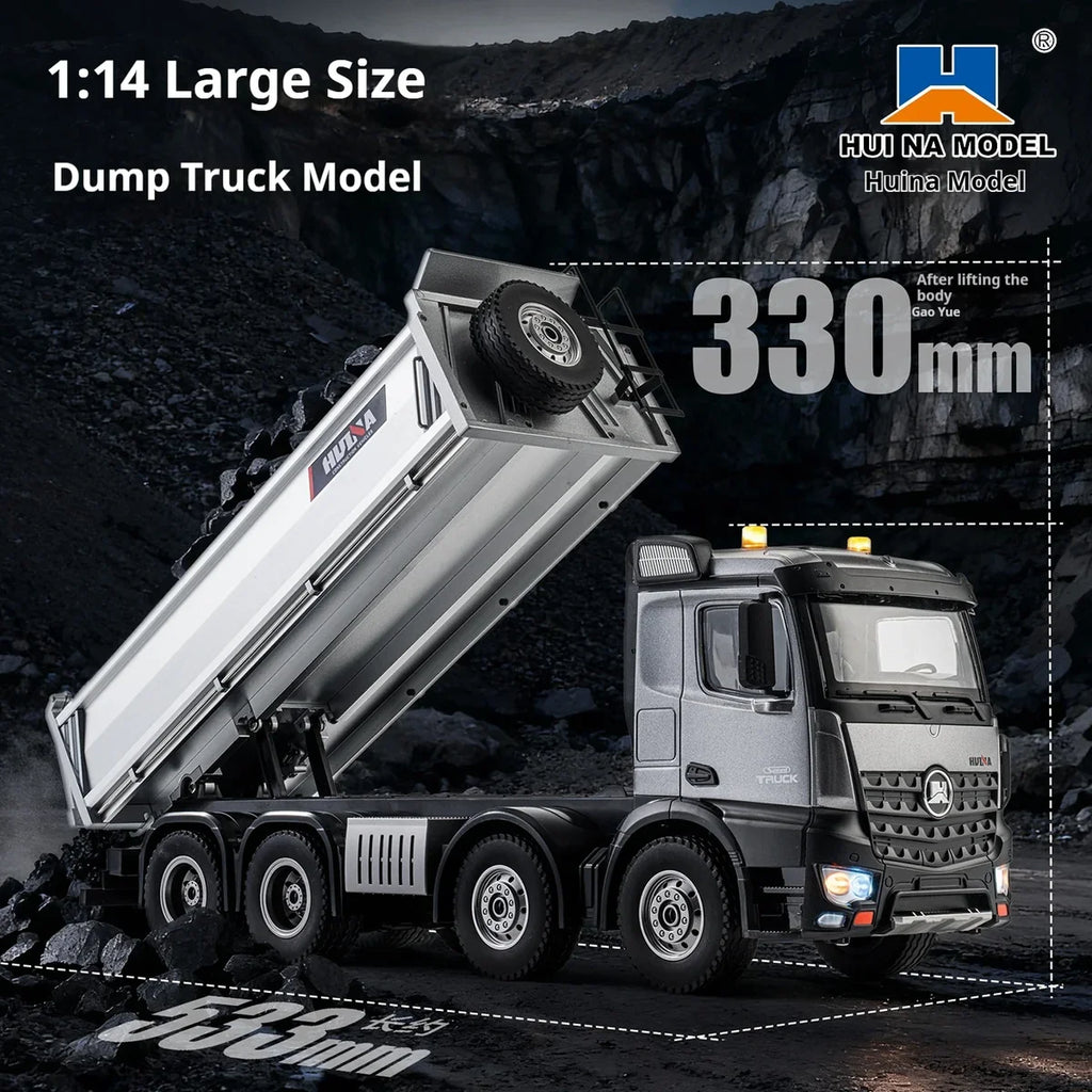 RC Şantiye | HUINA 1536 PRO 1/14 8x4 13CH Metal Damperli RC Kamyon Profesyonel İş Makinesi
