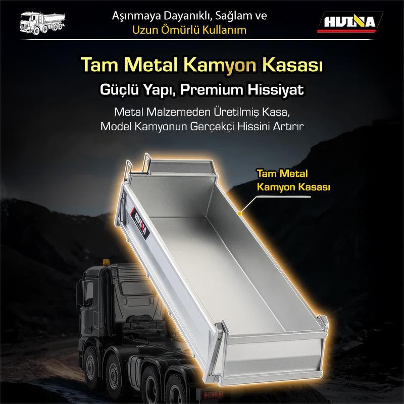 RC Şantiye | HUINA 1536 PRO 1/14 8x4 13CH Metal Damperli RC Kamyon Profesyonel İş Makinesi