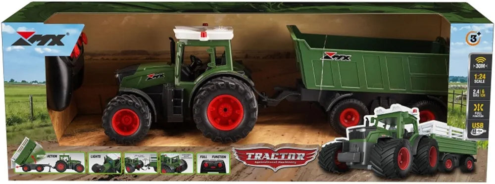RC Römorklu Traktör | 1:24 Ölçek 2.4GHz Uzaktan Kumandalı Şarjlı Çiftlik Traktörü