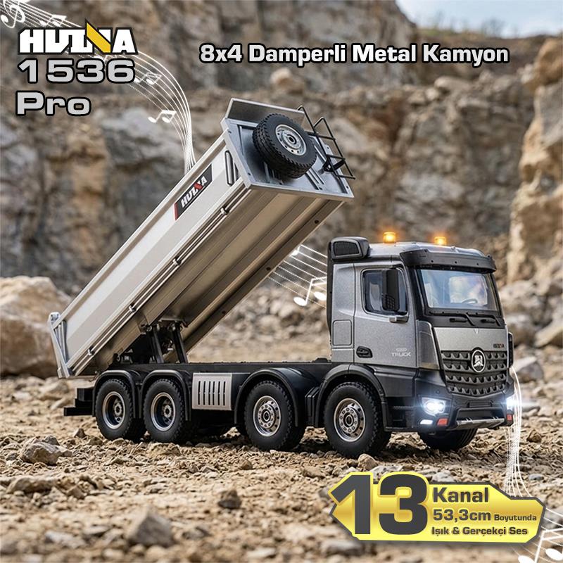 RC Şantiye | HUINA 1536 PRO 1/14 8x4 13CH Metal Damperli RC Kamyon Profesyonel İş Makinesi