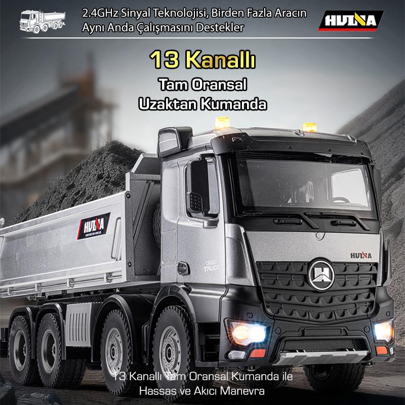 RC Şantiye | HUINA 1536 PRO 1/14 8x4 13CH Metal Damperli RC Kamyon Profesyonel İş Makinesi