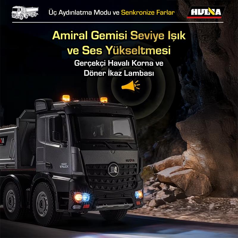 RC Şantiye | HUINA 1536 PRO 1/14 8x4 13CH Metal Damperli RC Kamyon Profesyonel İş Makinesi