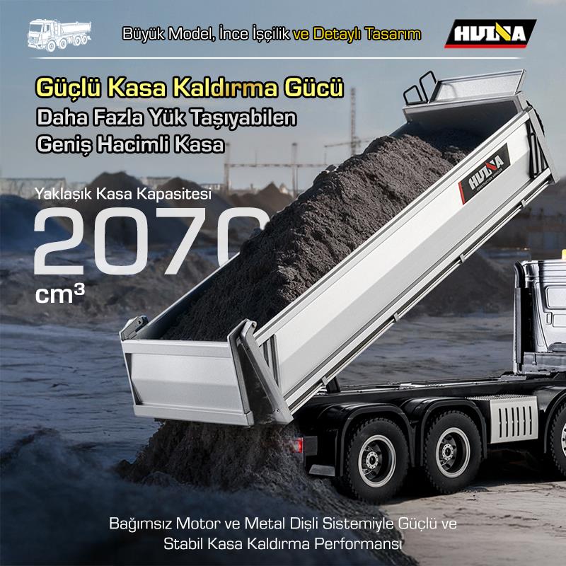 RC Şantiye | HUINA 1536 PRO 1/14 8x4 13CH Metal Damperli RC Kamyon Profesyonel İş Makinesi