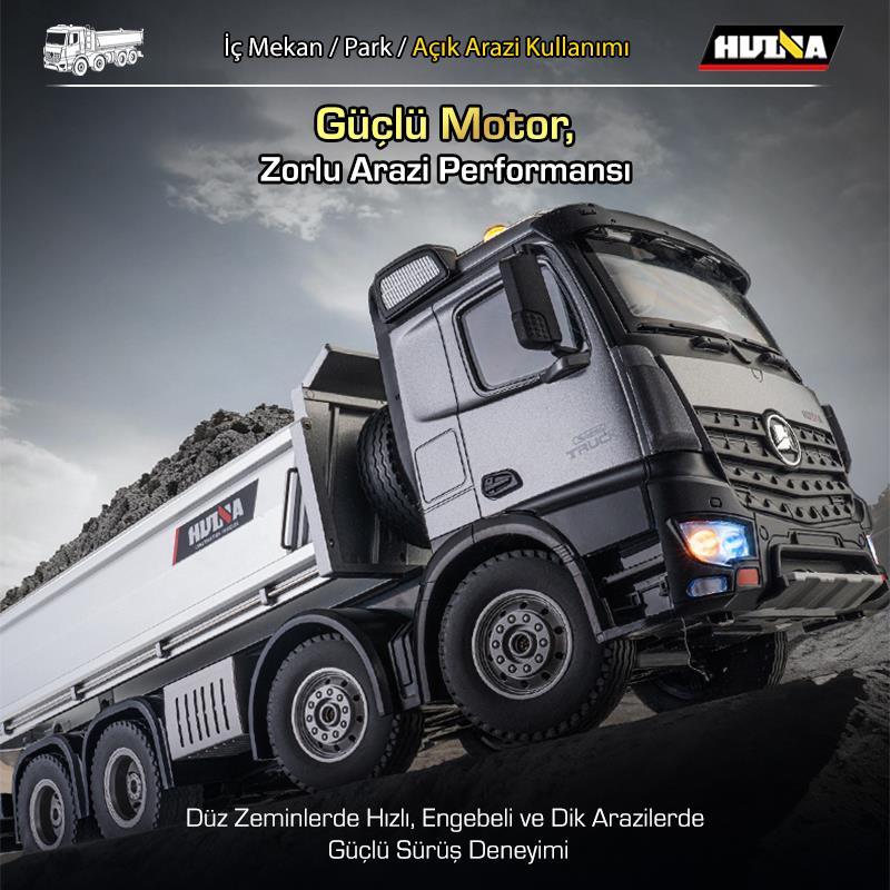 RC Şantiye | HUINA 1536 PRO 1/14 8x4 13CH Metal Damperli RC Kamyon Profesyonel İş Makinesi